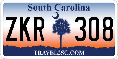 SC license plate ZKR308
