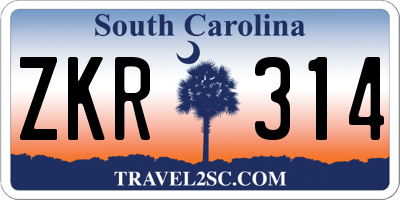 SC license plate ZKR314