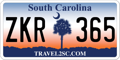 SC license plate ZKR365