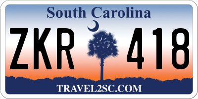 SC license plate ZKR418