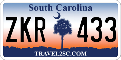 SC license plate ZKR433