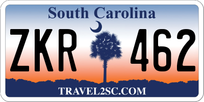 SC license plate ZKR462