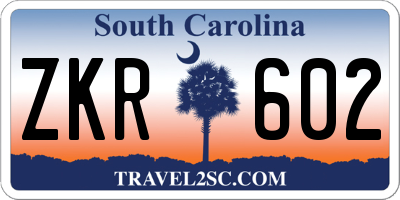 SC license plate ZKR602