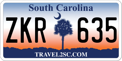 SC license plate ZKR635