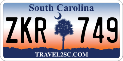 SC license plate ZKR749