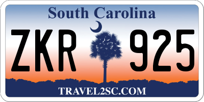 SC license plate ZKR925