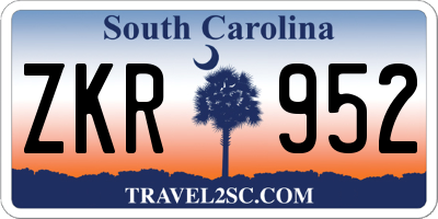 SC license plate ZKR952