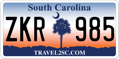 SC license plate ZKR985