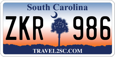 SC license plate ZKR986