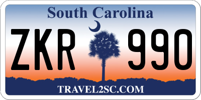SC license plate ZKR990