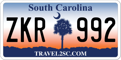 SC license plate ZKR992