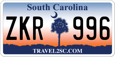 SC license plate ZKR996