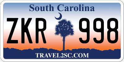 SC license plate ZKR998
