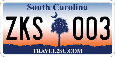 SC license plate ZKS003