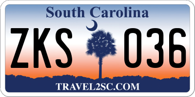 SC license plate ZKS036