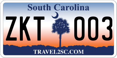 SC license plate ZKT003