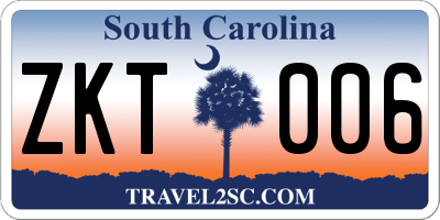 SC license plate ZKT006