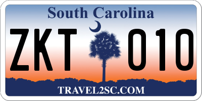 SC license plate ZKT010