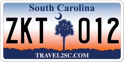 SC license plate ZKT012