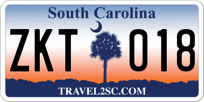 SC license plate ZKT018