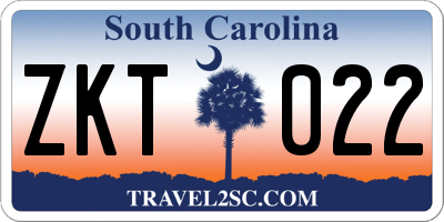 SC license plate ZKT022