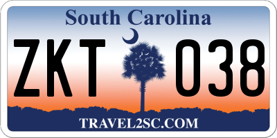 SC license plate ZKT038