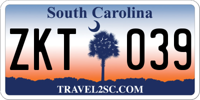 SC license plate ZKT039