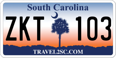 SC license plate ZKT103