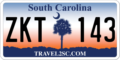 SC license plate ZKT143