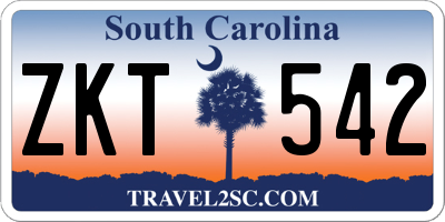 SC license plate ZKT542