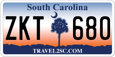 SC license plate ZKT680