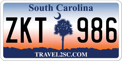 SC license plate ZKT986
