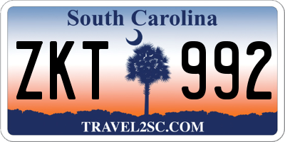 SC license plate ZKT992