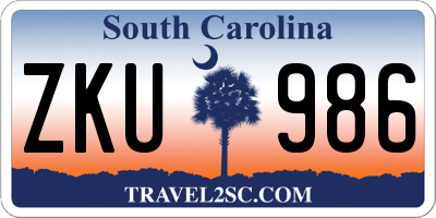 SC license plate ZKU986