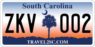 SC license plate ZKV002