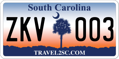 SC license plate ZKV003