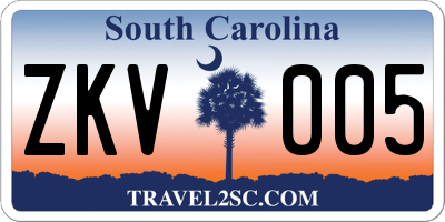 SC license plate ZKV005