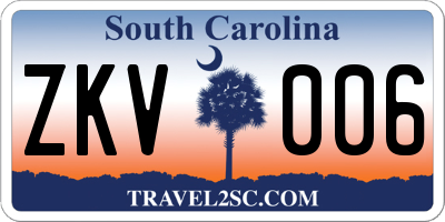 SC license plate ZKV006