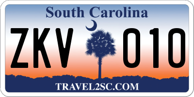 SC license plate ZKV010
