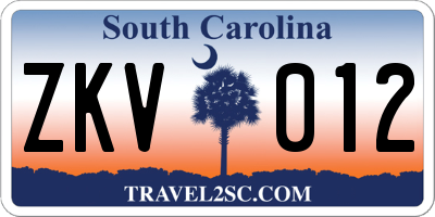 SC license plate ZKV012