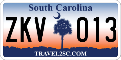 SC license plate ZKV013