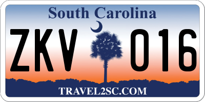SC license plate ZKV016