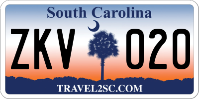 SC license plate ZKV020