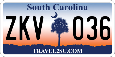 SC license plate ZKV036