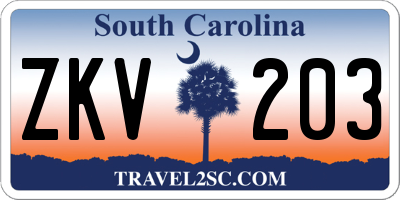 SC license plate ZKV203