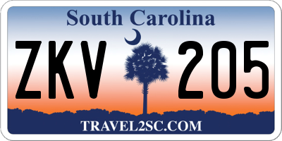 SC license plate ZKV205