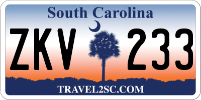 SC license plate ZKV233