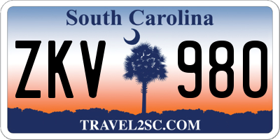 SC license plate ZKV980