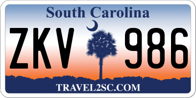 SC license plate ZKV986