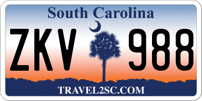 SC license plate ZKV988